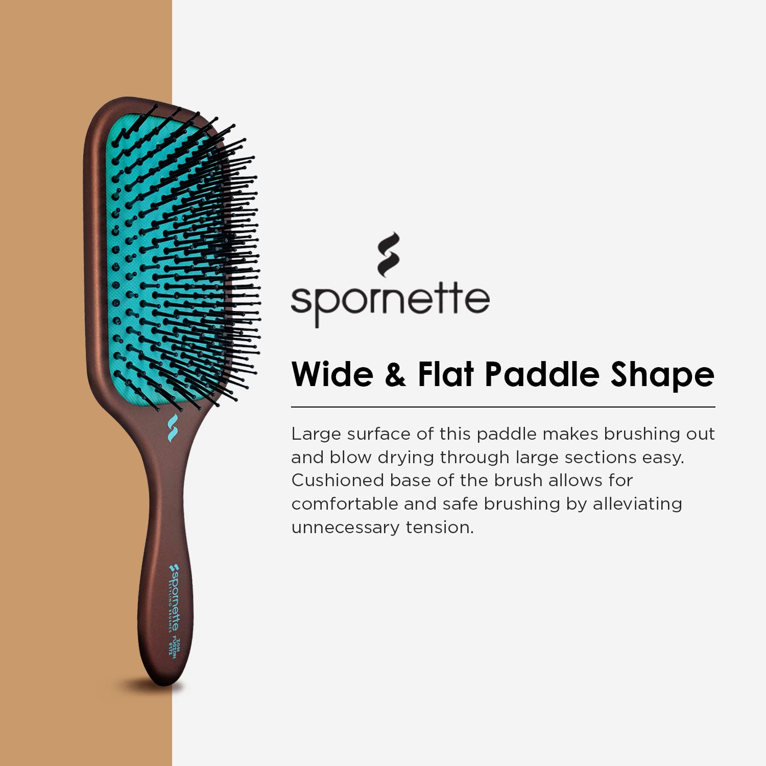 Spornette Ion Fusion Paddle Hair Brush - Ionic Bristles for Detangling & Smoothing | Medium to Long Hair