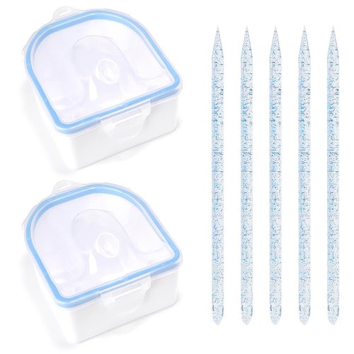 Rolabling Nail Soaking Bowl Set 2PCS Nail Soak Off Bowl with 5PCS Acrylic Sticks Nail Cuticle Pusher Manicure Remover Tool Kit (7, Blue)