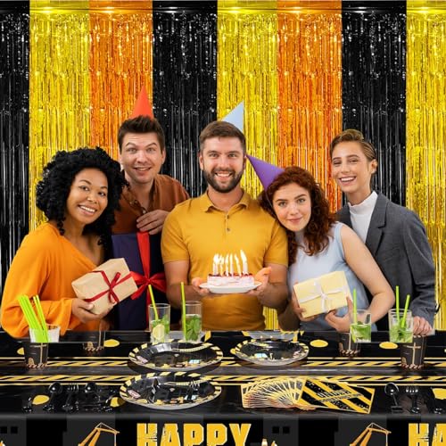 Construction Foil Fringe Curtain Party Decorations, 6 PCS - Birthday & Event Backdrop