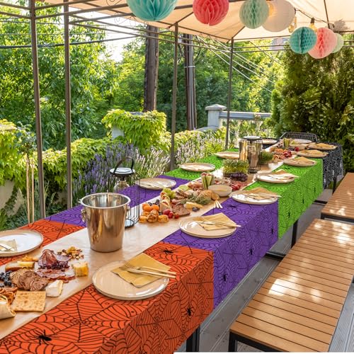 4 Pack Rectangle Halloween Spiderweb Tablecloths - Spooky Party Decorations