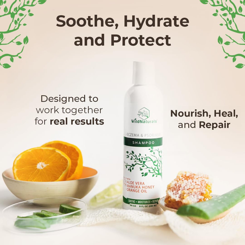 Wild Naturals Eczema & Psoriasis Shampoo - Anti-Dandruff Relief for Itchy Scalp | Hypoallergenic & Fragrance-Free