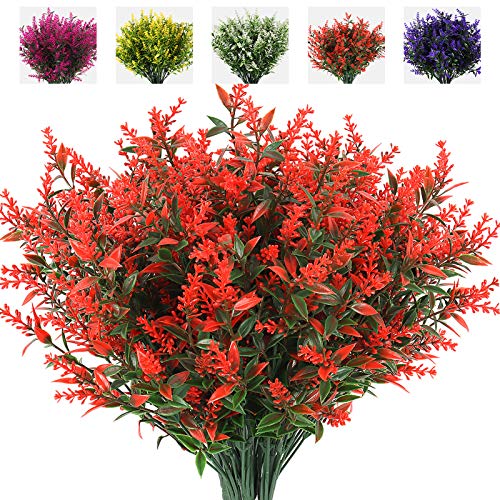 Artificial Lavender Flowers Plants - 8 Bundles UV Resistant Faux Garden Decor
