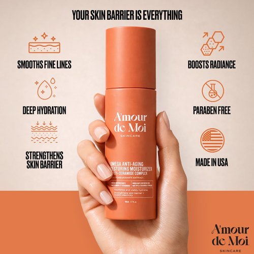Omega Multi-Ceramide Face Moisturizer - Lightweight Hydrating Cream with Omegas 5-6-9 & Vitamin E for Sensitive Skin, 1.7oz
