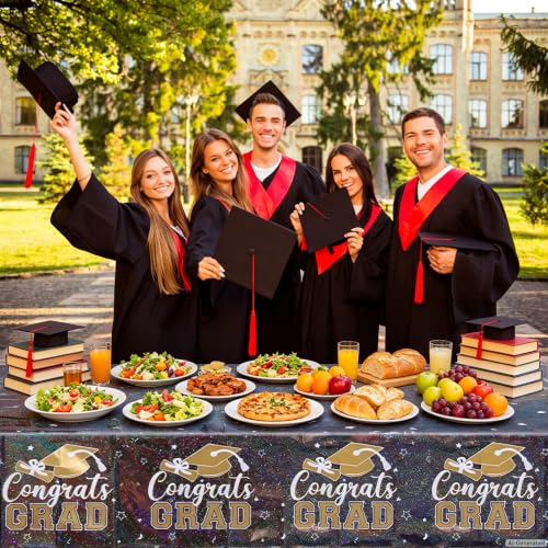 Black Graduation Tablecloth - 9ft Shimmering Laser Holographic Cover, 3 Pack