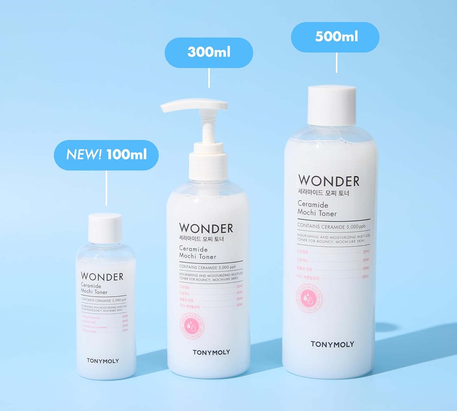 TONYMOLY Wonder Ceramide Mochi Milky Toner - Hydrating 5,000 ppb Ceramide for Dry & Sensitive Skin | 16.9 fl oz / 500ml