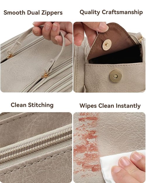 Hemompito Cosmetic Bag for Women, Large Makeup Bag with Multiple Compartments, Waterproof Makeup Pouch, Smooth Zippers, Easy to Clean, Built to Last for Home, Travel, Weekend Getaways