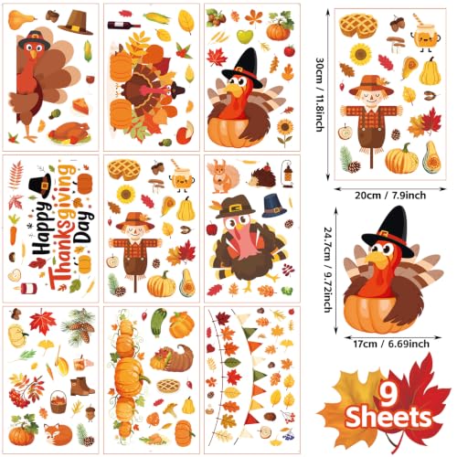 Thanksgiving Fall Window Clings Set - 9 Sheets for Glass Decor - Thanksgiving
