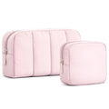 oscaurt 2 Pcs Makeup Bag Travel Toiletry Bag for Women Puffy Padded Cosmetic Pouch Purse Wide-open Makeup Organizer Case Travel Essentials