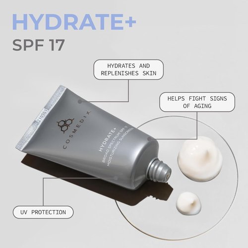 COSMEDIX Hydrate Plus Sunscreen - Broad Spectrum SPF 17 Moisturizing Face & Body Sunblock for Radiant Skin - 60 g / 2 oz