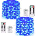 2 Pack Blue Battery Operated Fairy Lights with Remote, 200 LEDs, 66ft