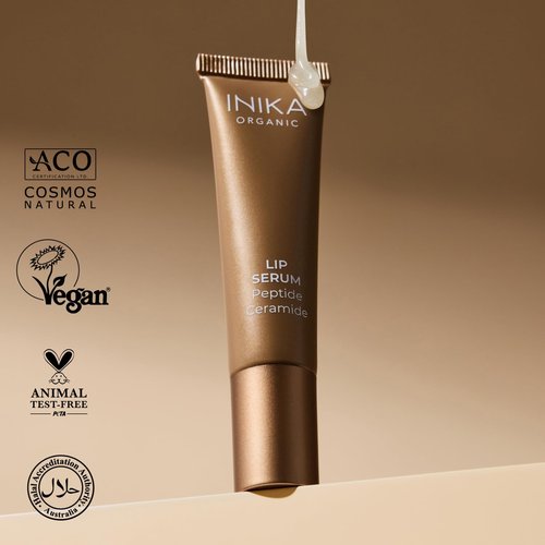 INIKA Organic Lip Serum | Ceramide + Peptide Infused, Glossy Clear Finish, Plumps, Softens, Smooths, Hydrates + Repairs. Natural & Vegan (Clear)