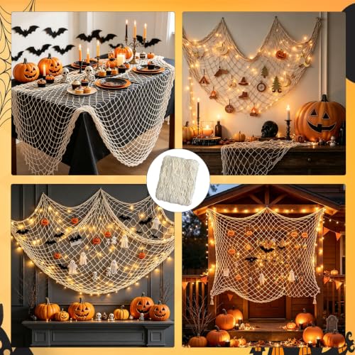 Beach Ocean-Themed Decorative Fish Net 80x40 Inch for Party & Home Decor - Beige 2PCS