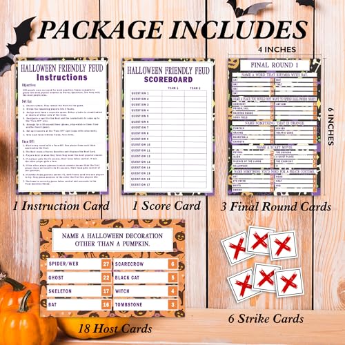 Halloween Friendly Feud Card Game for Adults & Families - Purple Skeleton Variation