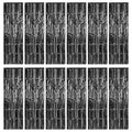 Black Foil Fringe Backdrop Curtains 12 Pack 3.28 x 9.84 ft for Party Decorations