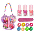 M&U MAKE YOU UP Butterfly Jewelry Case Nail & Hair Set - 3 Quick-Dry Polishes + 5 Fuzzy Elastics | Portable Beaded Clutch for Teens, FashionGift with Floral Charm Party Favors