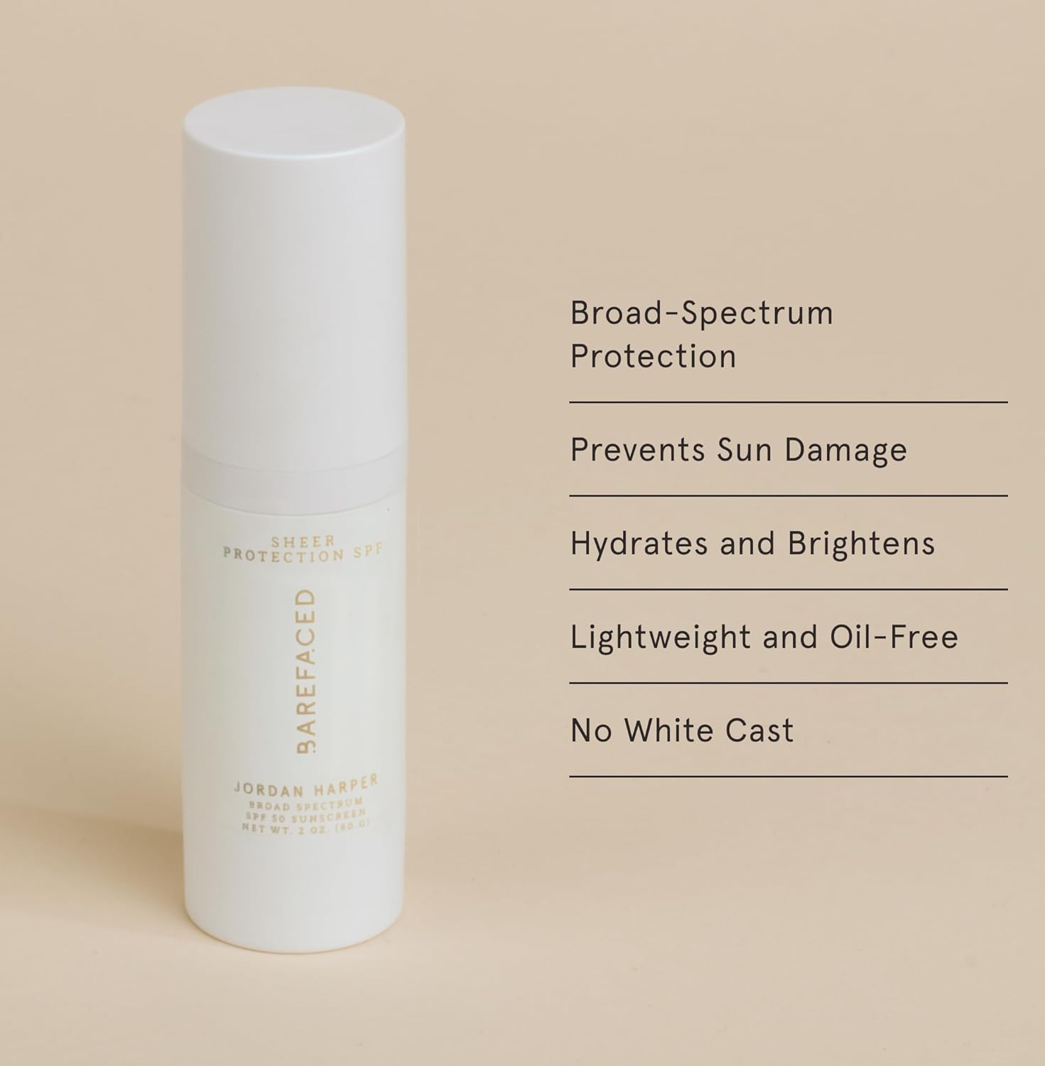 Barefaced Sheer Protection SPF 50+ | Broad-Spectrum Face Sunscreen with Zinc Oxide, Niacinamide & Hyaluronic Acid – Oil-Free Hydration & Anti-Aging (60ml)