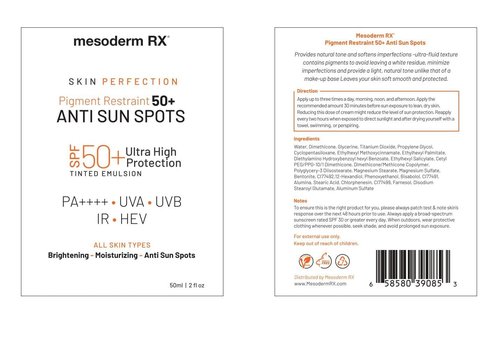 Mesoderm RX Pigment Restraint Anti Sun Spots Ultra High Protection Pigment Control-Protects Skin against Blue Light UVB, UVA, HEV, IR-Facial Sunblock, 50ml