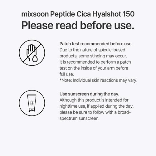 mixsoon Peptide Cica Hyalshot 150 - Firming, Soothing and Moisture-Boosting Ampoule Serum, Lightweight Formula for Radiant, Balanced Skin 50ml / 1.69 fl.oz. Korean Glass Skin Care