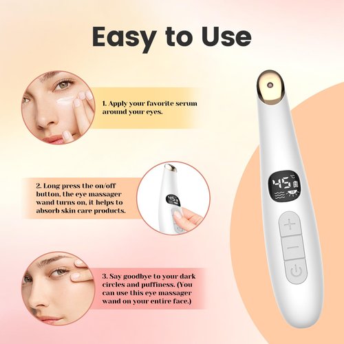 DOCOCO Eye Lift Wand, 3 Modes Eye Massager Wand, Eye Massager for Dry Eyes, Dark Circles and Puffiness, Eye Lifting Device for Fine Lines, White