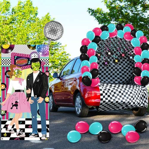 Halloween Car Trunk Decorations with 1950s Diner Backdrop and Balloons