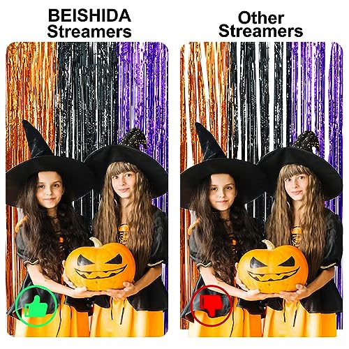 Halloween Foil Tinsel Curtain Streamers 3 Pack - Orange Black Purple Party Backdrop