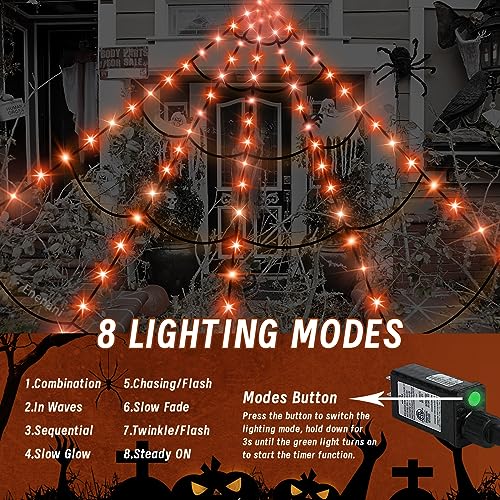 Halloween Spider Web Lights Outdoor 16.4FT Giant Cobweb Decor with Orange LEDs - Black Web Variation