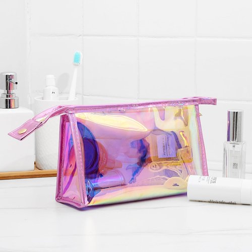 BETAM AJOJO 3 Pcs Holographic Makeup Bags, Iridescent Cosmetic Bag with 3 Colors Waterproof Cosmetic Zipper Bag Clear Portable Toiletries Travel Bag for Makeup Organizer, Brushes, Women Gifts