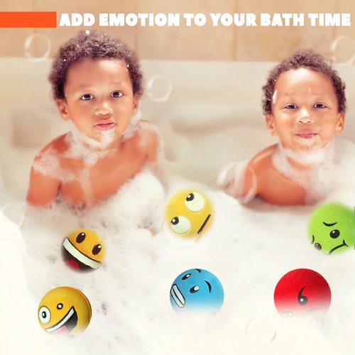 HZEX Large Emotion Face Bath Bombs Set of 6 – Fun Emoji-Inspired Spa Fizzies – Handmade with Shea Butter, Cocoa Butter & Essential Oils – Moisturizing Gift Set for Women, Men & Kids