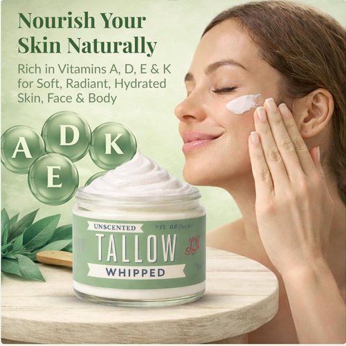 Lady May Tallow Whipped Tallow 9oz - All Natural Face Cream + Whole Body Moisturizer for Dry Skin - No Preservatives, Parabens or Seed Oils - 100% Pure, No Added Fragrance - USA Made (Unscented)