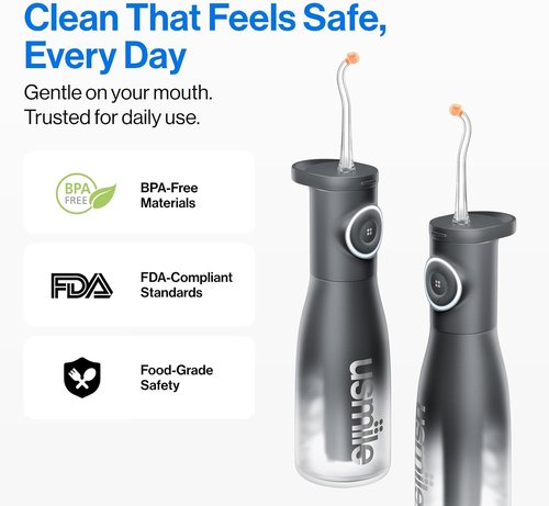 Usmile C30 Cordless Water Flosser - 300ml Tank, 5 Pressure Levels, S-Shaped Nozzles | Portable & Waterproof (Black)