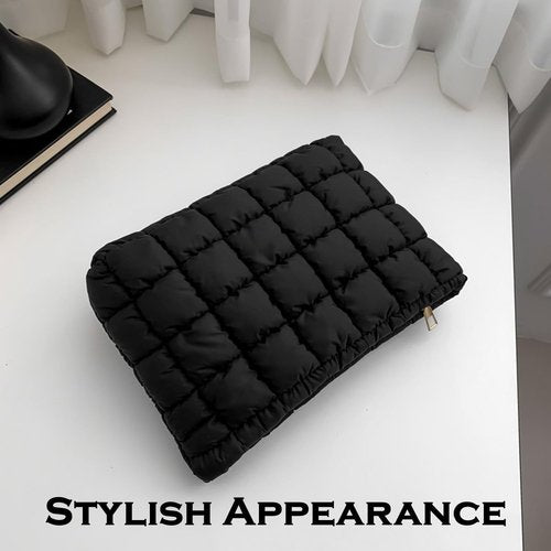 HFLZBRO Puffy Quilted Makeup Bag for Women, Cosmetic Bag, Travel Toiletry Organizer Pouch Clutch (black)