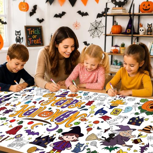 Halloween Giant Coloring Tablecloth - Kids Craft Activity and Party Decor - Variation: Halloween