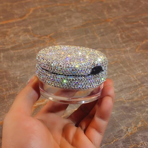 Bestbling Bling Rhinestone Refill Loose compact Powder Container - 20g Capacity, Elastic Mesh, No Powder Leakage, Includes Powder Puff, Versatile Cosmetic Storage, Powder Dispenser (Silver)