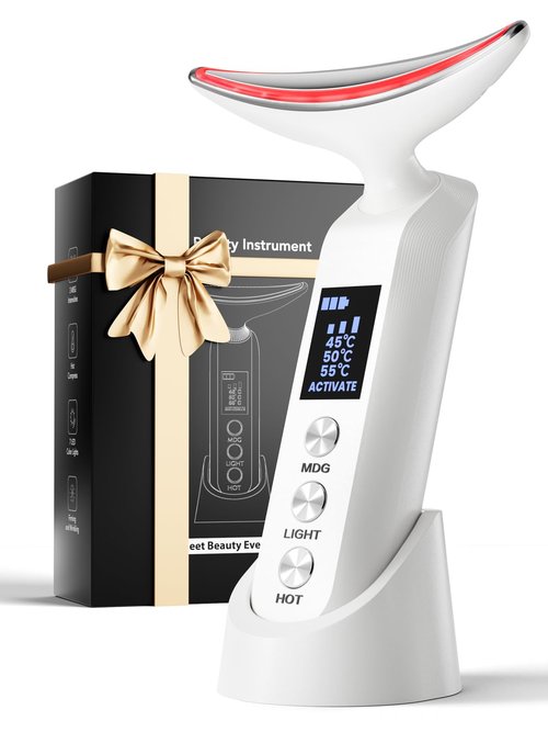 Rantxiny Face Massager Portable Charging Dock, Red Light Therapy for Face and Neck, 3 Heat Settings, Vibrating Face Massage, 9-Color & 30-Day Battery | Home Spa Travel Skincare - White