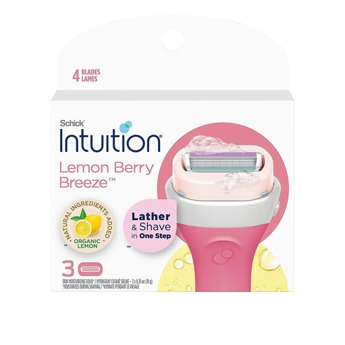 Schick Intuition Lemon Renewing Moisture Women Razor Refill Cartridges, New Version 2022 (Lemon3Count(1Pack))