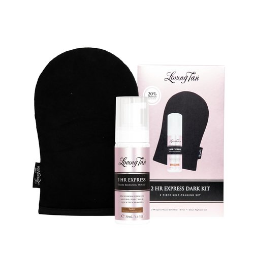 Loving Tan 2HR Express Self Tanner Kit - Dark Travel Size with Bronzing Mousse & Applicator Mitt | 1.6 Fl Oz