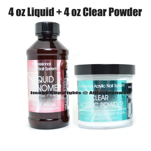 MIA SECRET Liquid Monomer & Clear Acrylic Powder Nail Art System - 4oz Each for Professional Results