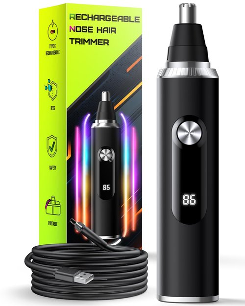 Savilab Nose Hair Trimmer for Men and Women, USB Rechargeable Electric Facial and Ear Hair Remover with LED Display, Dual-Edge Blades for Smooth, Painless Eyebrow Grooming (Black)