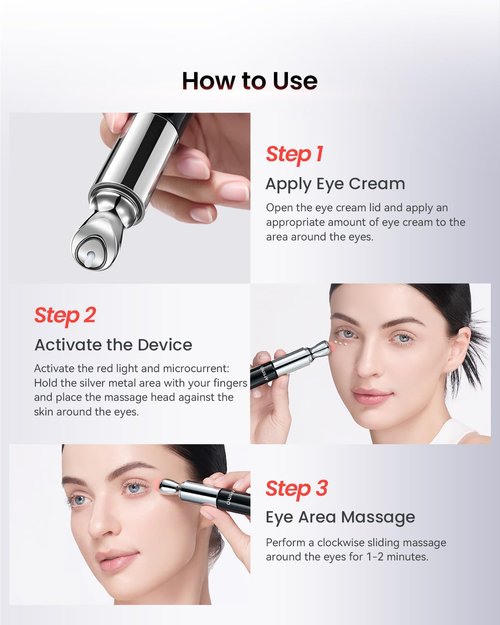 AMIRO 2 in 1 Red Light Eye Cream - Microcurrent Massager & PDRN Peptide Treatment for Puffy Eyes | 1.06 oz