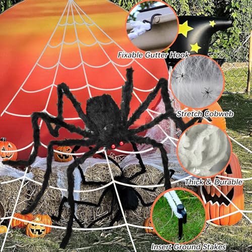 Halloween Spider Web Set with 59-Inch Fake Spider and 20 Mini Spiders - Indoor Outdoor Decor