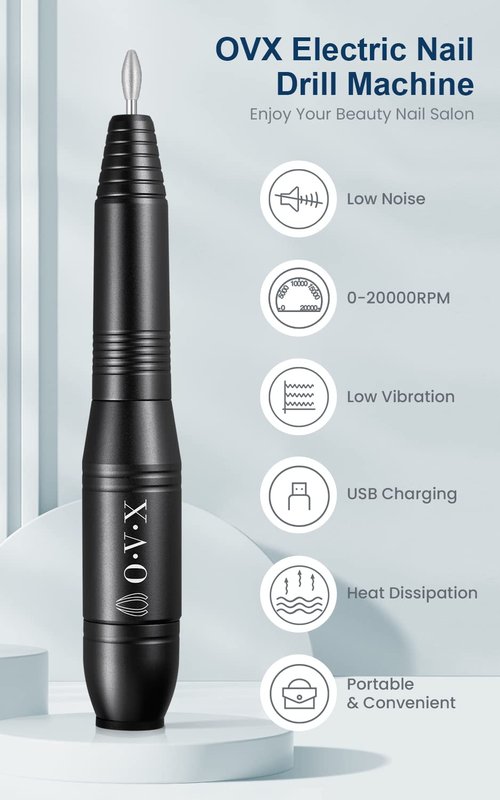 Professional 20000 RPM USB Nail Drill Efile Kit for Acrylic Nails - Manicure & Pedicure Polishing with 6 PCS Nail Drill Bits, Sanding Bands and Brush, Black