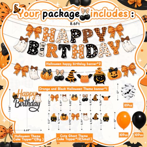 Halloween Birthday Decorations Set with Ghost Banner Balloons & Cake Topper