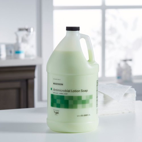McKesson Antimicrobial Lotion Hand Soap with Aloe, 1 Gallon Refill Bottle [Pack of 1] - Herbal Scent, Keeps Hands Clean and Moisturized, Medical-Grade Soap