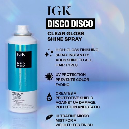 IGK Disco Disco Clear Gloss Shine Spray - Lightweight High-Shine Finishing Spray | Travel Size Set of 2 (2.1 Fl Oz)
