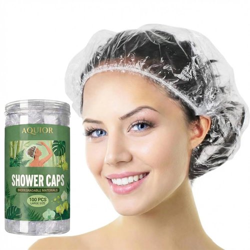Aquior Disposable Shower Caps - 100 PCS Large Waterproof Plastic Bath Caps for Hair Care | Travel Essentials