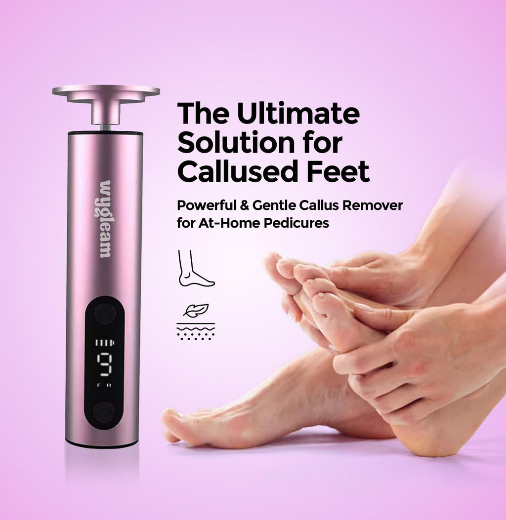Wygleam Electric Callus Remover for Feet & Nail File Drill Kit - 2 in 1 Rechargeable Pedicure Tools for Flawless Feet - Professional Foot File with 3 Speeds for Dead Skin Removal - At Home Pedicure