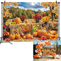 10x8FT Fall Pumpkin Backdrop Autumn Harvest Hay Bale Maple Leaves Photography Background