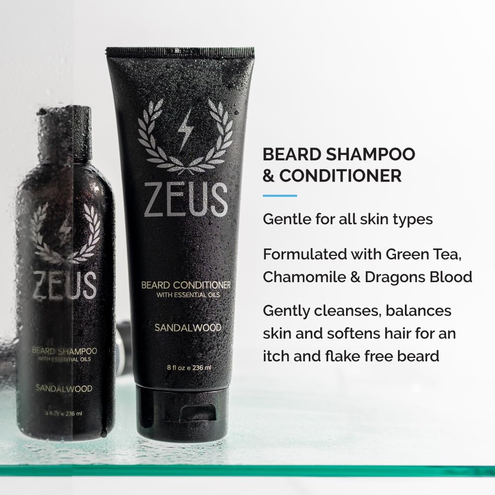 ZEUS Everyday Beard Kit for Men, Facial Hair Shampoo, Conditioner, Oil, Balm & Tin Gift Box, Premium Beard Care & Grooming Set (Made in USA) Vanilla Rum