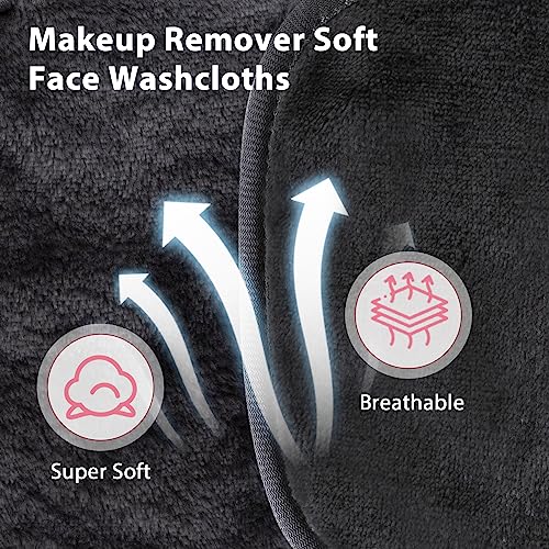 Reusable Makeup Remover Cloths 6x6 Inches - 12 Pack Microfiber Face Towels with Mesh Bag - Grey
