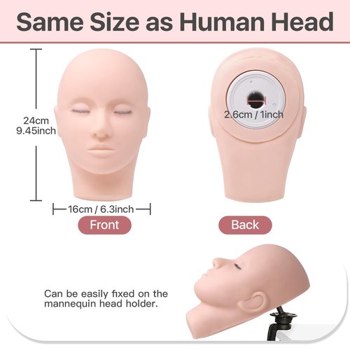Pretty memory Lash Mannequin Head with 3 Lash Layers, Eyelash Mannequin Head Training Flat Make Up Manikin Cosmetology Mannequin Doll Face Head for Practice